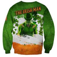 Green unisex sweatshirt with skull leprechaun graphic and top text THE IRISH MAN