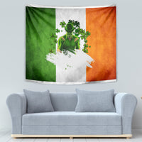 Irish wall tapestry with green-white-orange tricolor and leprechaun graphic with shamrocks