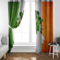 Pair of window curtains in green and orange with white clover pattern and gray header