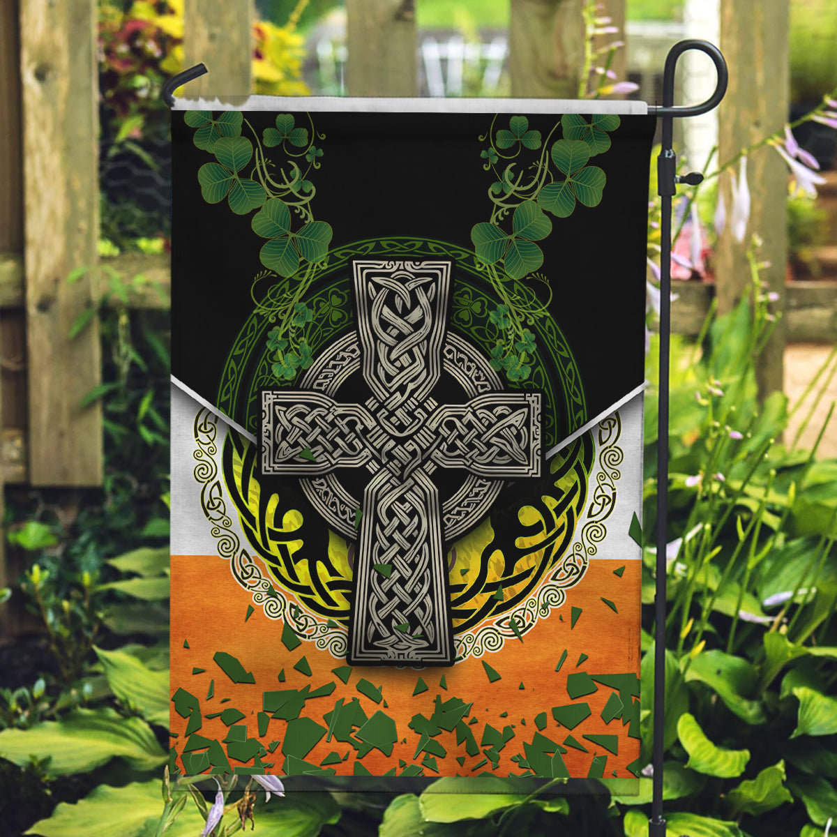 Irish Cross Mix With Shamrock Floral And Flag Garden Flag - Wonder Print Shop