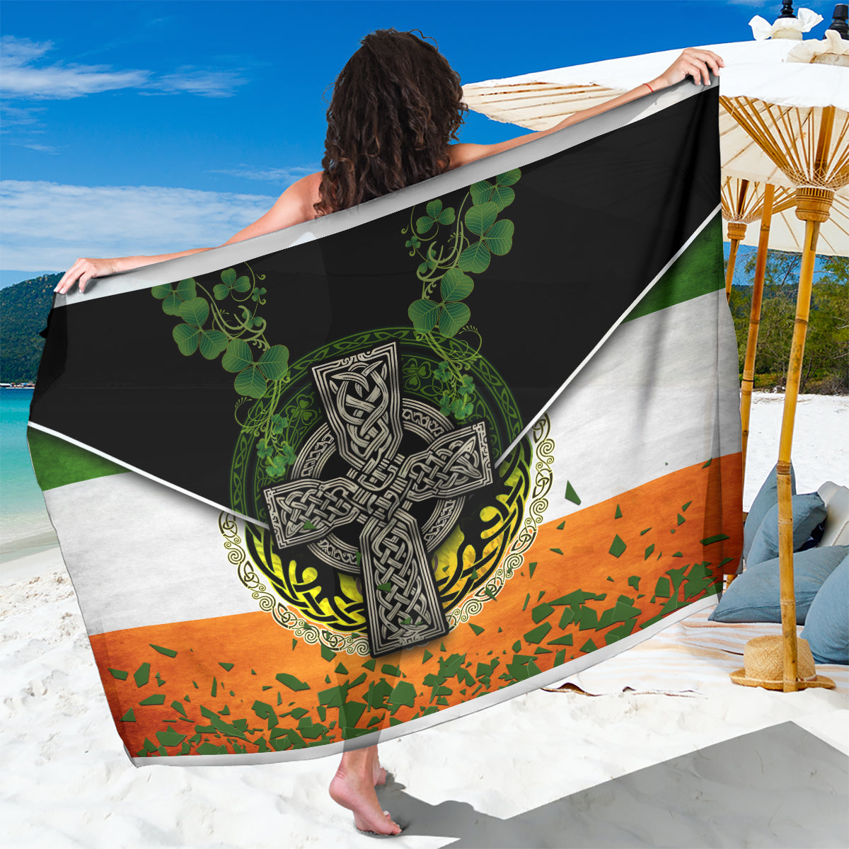 Irish Cross Mix With Shamrock Floral And Flag Sarong - Wonder Print Shop