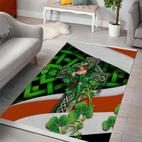 Multicolor area rug featuring Irish cross, green clovers, and lucky girl figure