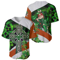 Pair of multicolor baseball jerseys featuring Irish cross, shamrocks, and v-neck collars