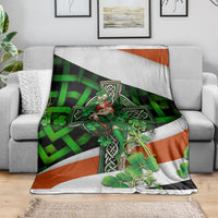 Multicolor lucky girl Irish cross blanket with green, orange, and white diagonal stripes