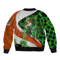 Unisex bomber jacket with black ribbed collar and sleeve cuffs, multicolor Irish cross graphic