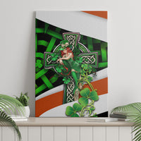 Canvas wall art featuring lucky girl with Irish cross and clover-leaf accents in green