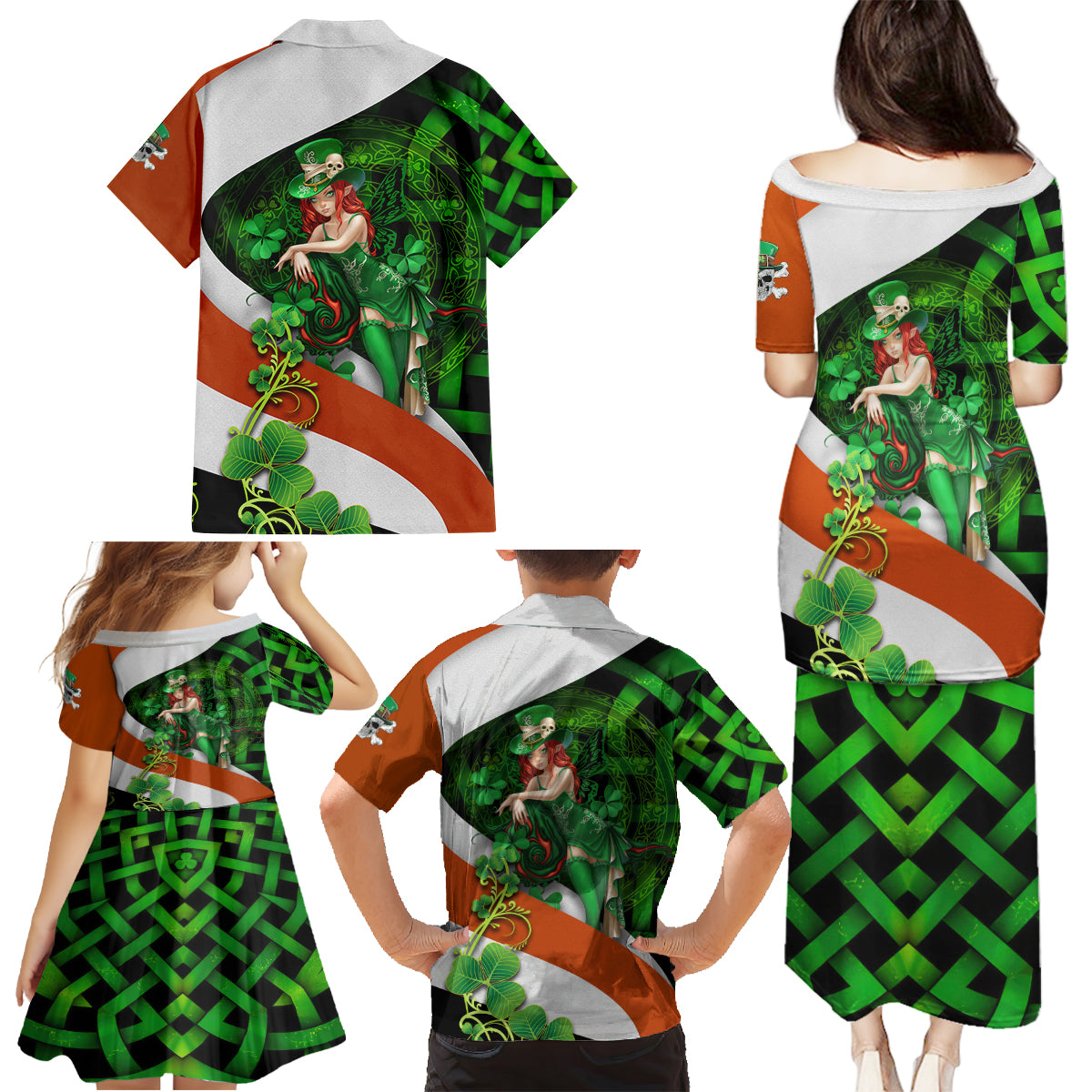 Patrick Day - Irish Cross - Lucky Girl Family Matching Puletasi and Hawaiian Shirt - Wonder Print Shop