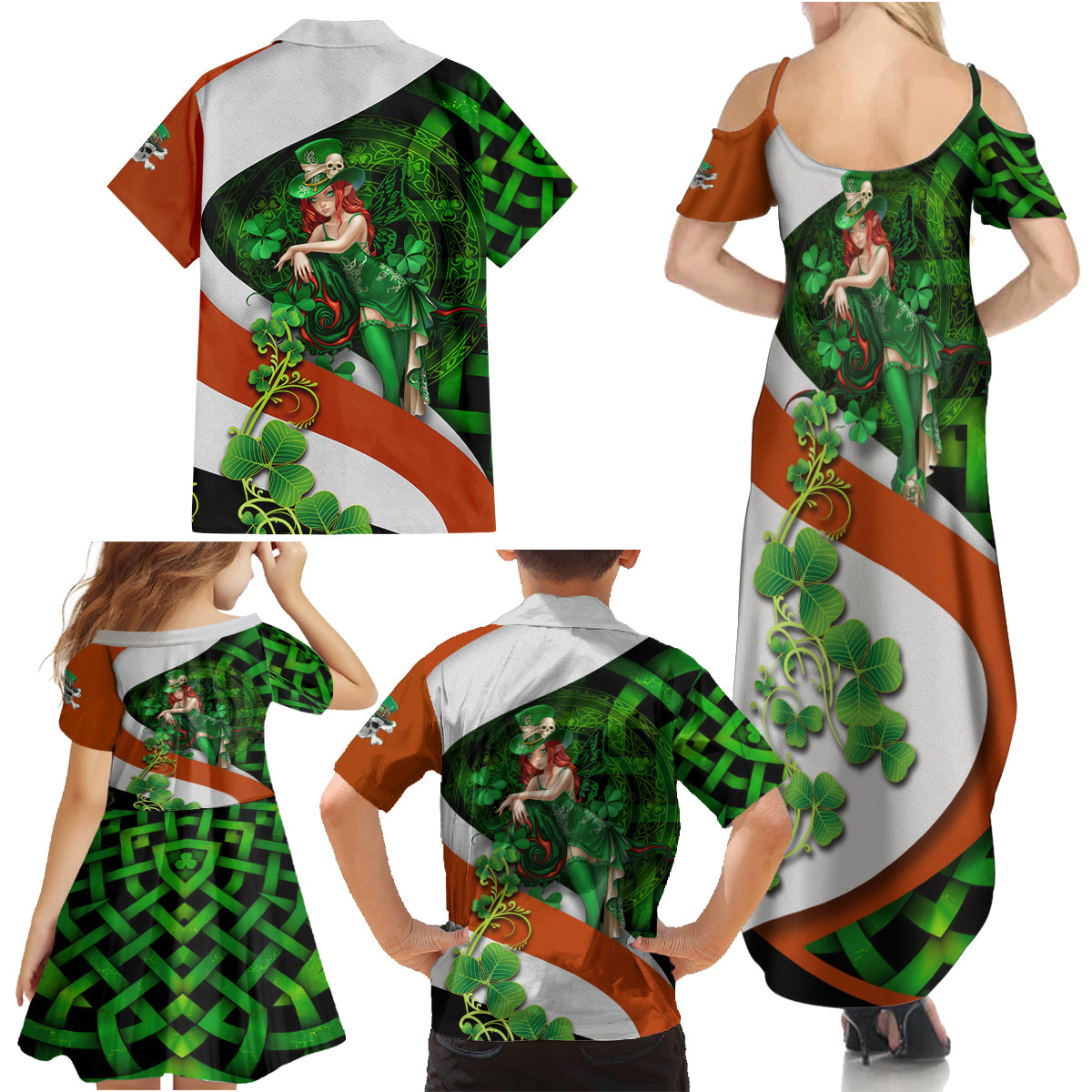 Patrick Day - Irish Cross - Lucky Girl Family Matching Summer Maxi Dress and Hawaiian Shirt - Wonder Print Shop