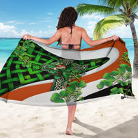 Lucky girl sarong, green check pattern with clover leaves and Celtic cross, orange stripe