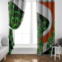 Clover window curtain with green and orange panels near a white door