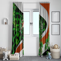 Shamrock-themed window curtains in green, orange, and white, full-room view