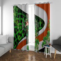 Clover motif window curtain set with green, orange, and white panels