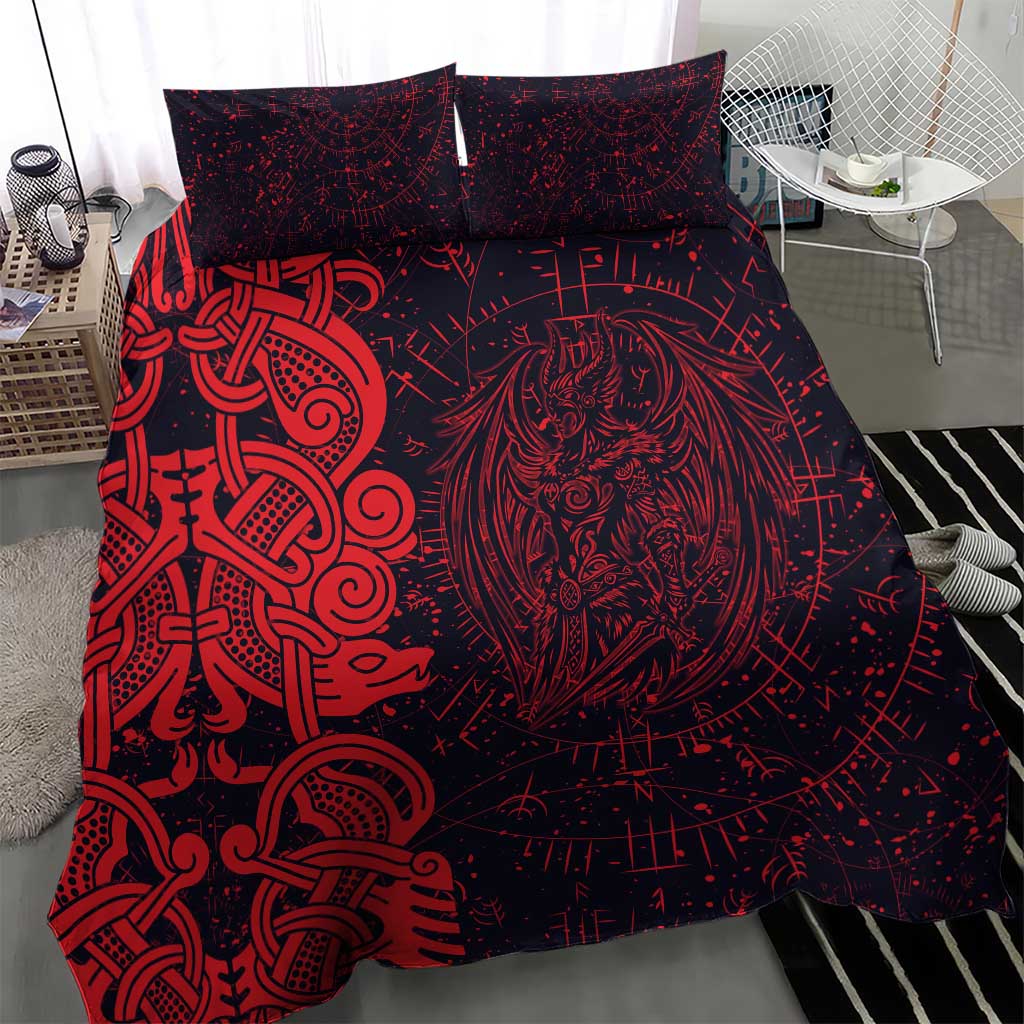 Norse Viking Dragon Bedding Set Celtic Knotwork and Runic Mythology Art