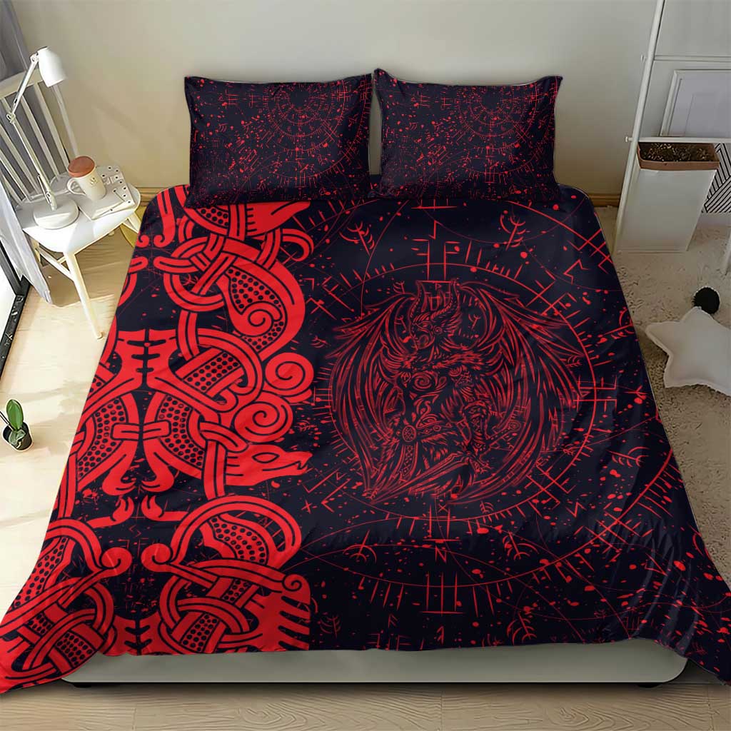 Norse Viking Dragon Bedding Set Celtic Knotwork and Runic Mythology Art