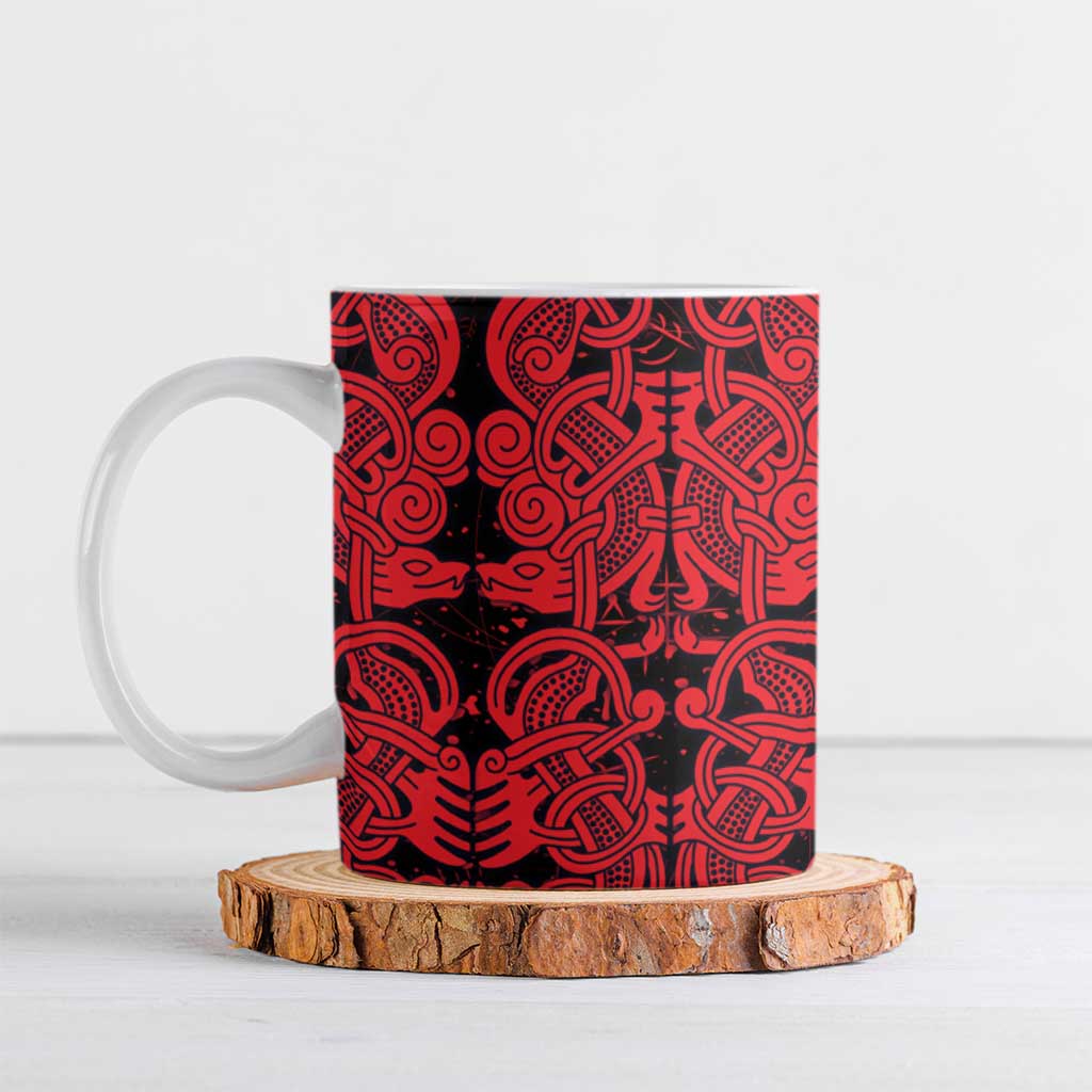 Norse Viking Dragon Ceramic Mug Celtic Knotwork and Runic Mythology Art