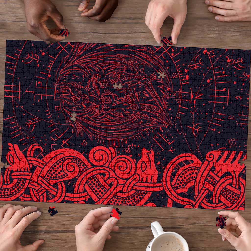 Norse Viking Dragon Puzzle Celtic Knotwork and Runic Mythology Art