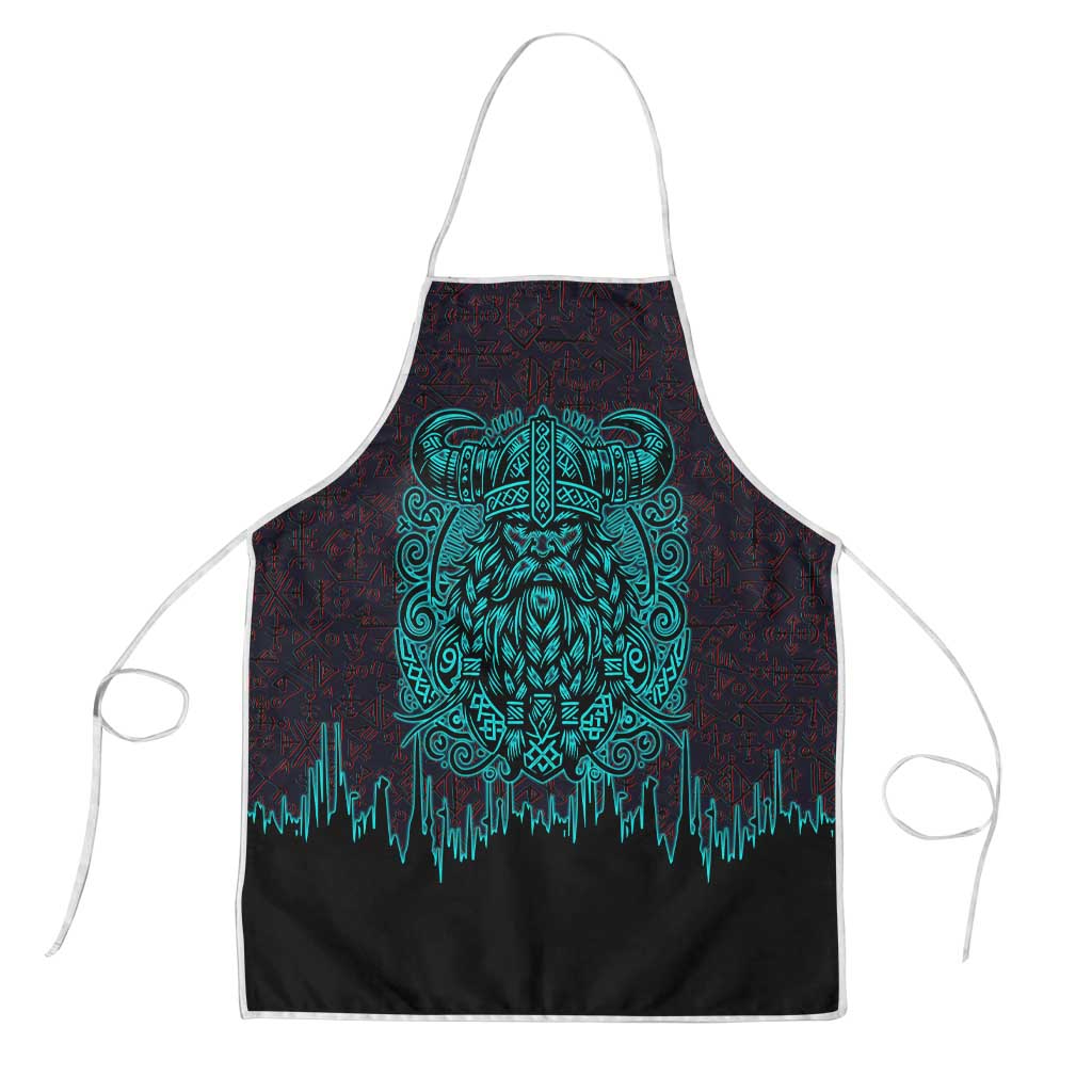 Viking Warrior Helm Apron Neon Tribal Linework and Runic Pattern Art