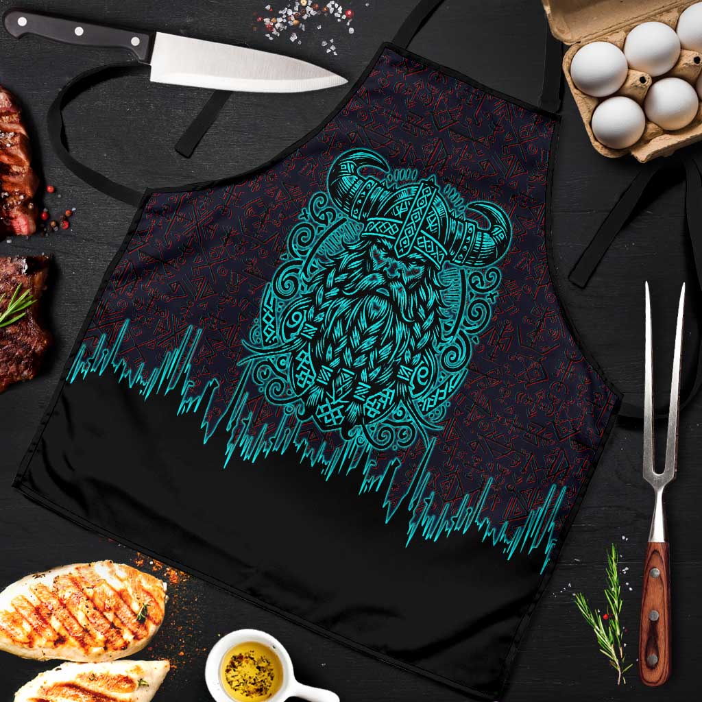 Viking Warrior Helm Apron Neon Tribal Linework and Runic Pattern Art