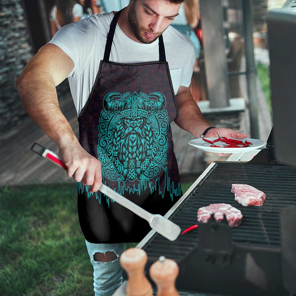 Viking Warrior Helm Apron Neon Tribal Linework and Runic Pattern Art