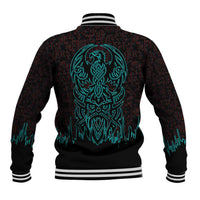 Viking Warrior Helm Baseball Jacket Neon Tribal Linework and Runic Pattern Art