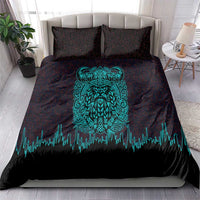 Viking Warrior Helm Bedding Set Neon Tribal Linework and Runic Pattern Art