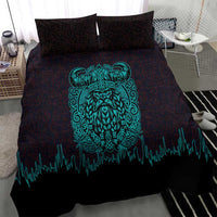 Viking Warrior Helm Bedding Set Neon Tribal Linework and Runic Pattern Art