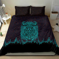 Viking Warrior Helm Bedding Set Neon Tribal Linework and Runic Pattern Art