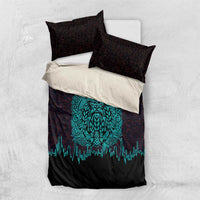 Viking Warrior Helm Bedding Set Neon Tribal Linework and Runic Pattern Art