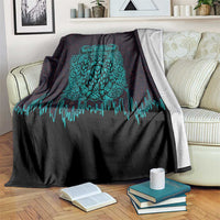 Viking Warrior Helm Blanket Neon Tribal Linework and Runic Pattern Art