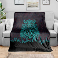 Viking Warrior Helm Blanket Neon Tribal Linework and Runic Pattern Art