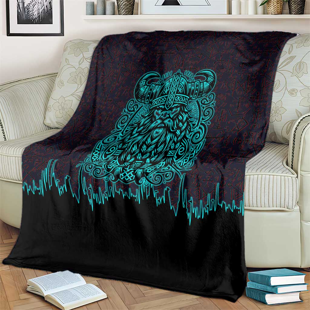 Viking Warrior Helm Blanket Neon Tribal Linework and Runic Pattern Art