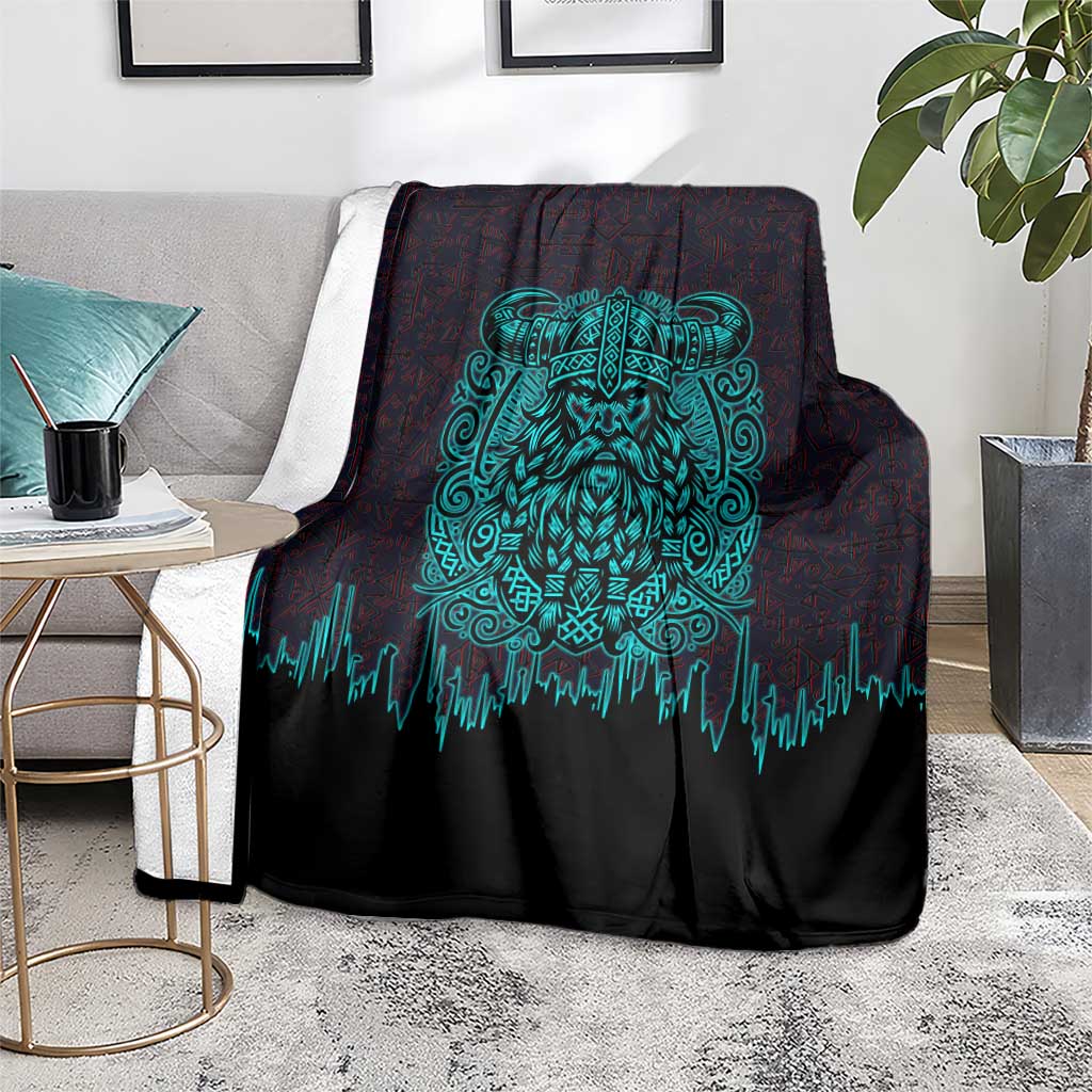 Viking Warrior Helm Blanket Neon Tribal Linework and Runic Pattern Art