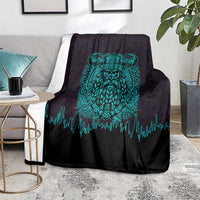 Viking Warrior Helm Blanket Neon Tribal Linework and Runic Pattern Art