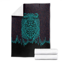 Viking Warrior Helm Blanket Neon Tribal Linework and Runic Pattern Art