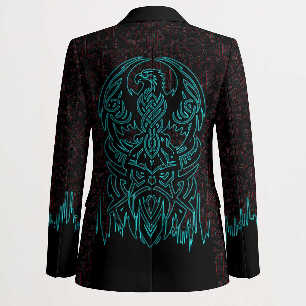 Viking Warrior Helm Blazer Neon Tribal Linework and Runic Pattern Art