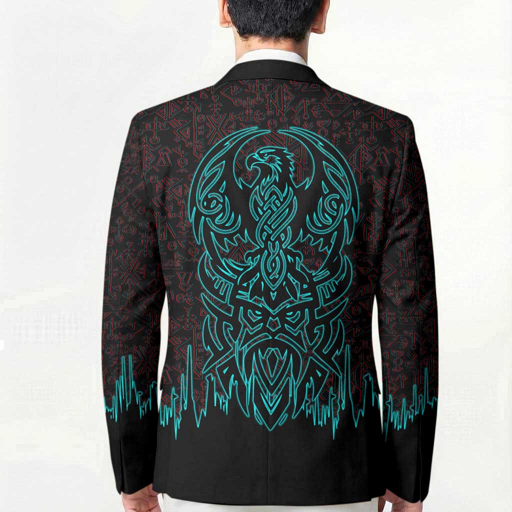 Viking Warrior Helm Blazer Neon Tribal Linework and Runic Pattern Art