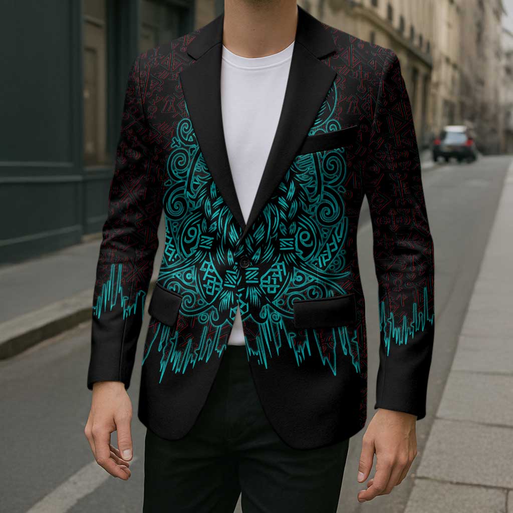 Viking Warrior Helm Blazer Neon Tribal Linework and Runic Pattern Art