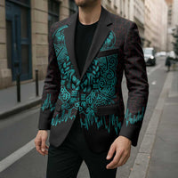 Viking Warrior Helm Blazer Neon Tribal Linework and Runic Pattern Art