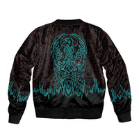 Viking Warrior Helm Bomber Jacket Neon Tribal Linework and Runic Pattern Art