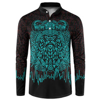 Viking Warrior Helm Button Sweatshirt Neon Tribal Linework and Runic Pattern Art