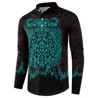 Viking Warrior Helm Button Sweatshirt Neon Tribal Linework and Runic Pattern Art