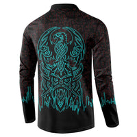 Viking Warrior Helm Button Sweatshirt Neon Tribal Linework and Runic Pattern Art
