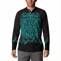 Viking Warrior Helm Button Sweatshirt Neon Tribal Linework and Runic Pattern Art