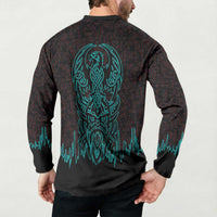 Viking Warrior Helm Button Sweatshirt Neon Tribal Linework and Runic Pattern Art