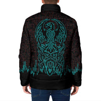 Viking Warrior Helm Padded Jacket Neon Tribal Linework and Runic Pattern Art