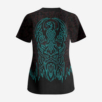 Viking Warrior Helm Scrub Top Neon Tribal Linework and Runic Pattern Art