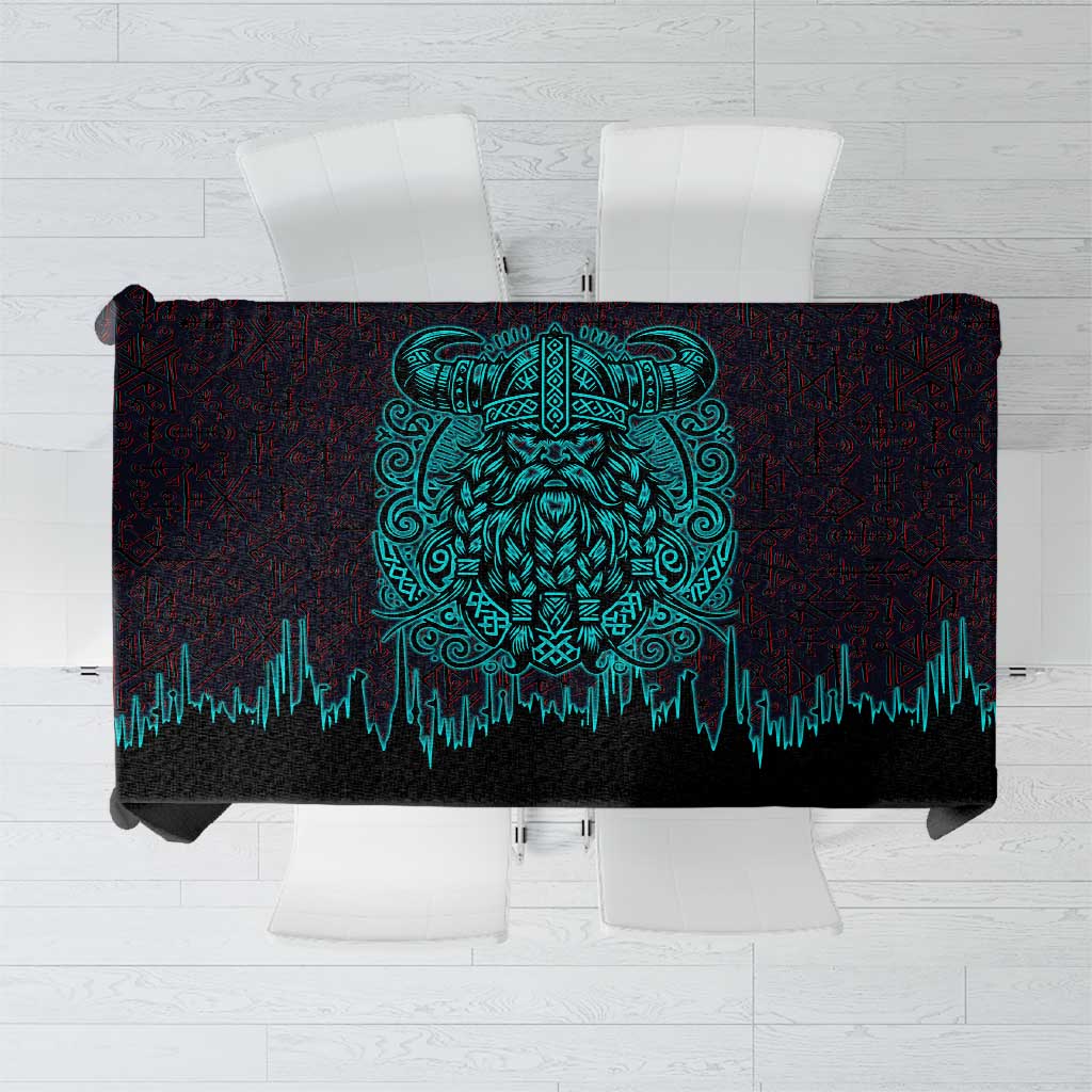 Viking Warrior Helm Tablecloth Neon Tribal Linework and Runic Pattern Art