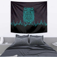 Viking Warrior Helm Tapestry Neon Tribal Linework and Runic Pattern Art