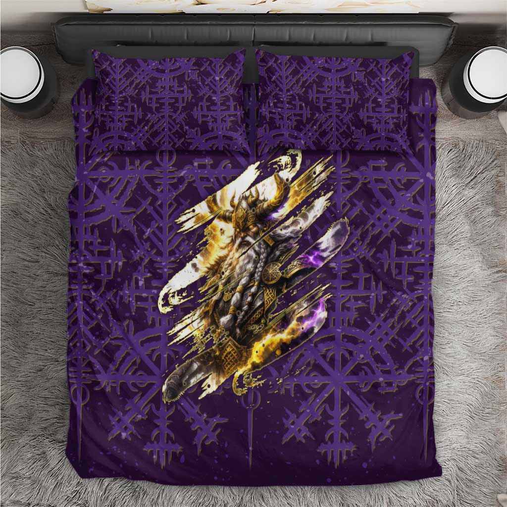 Odin Allfather Viking Bedding Set Epic Norse Mythology Illustration with Runic Circle Art
