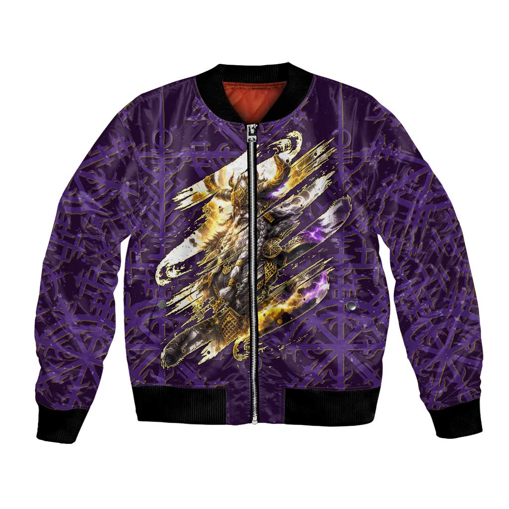 Odin Allfather Viking Bomber Jacket Epic Norse Mythology Illustration with Runic Circle Art